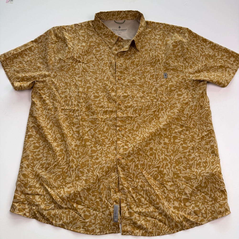Royal Robbins Active Fit Short Sleeve Button Down Shirt Mustard Yellow XXL Mens